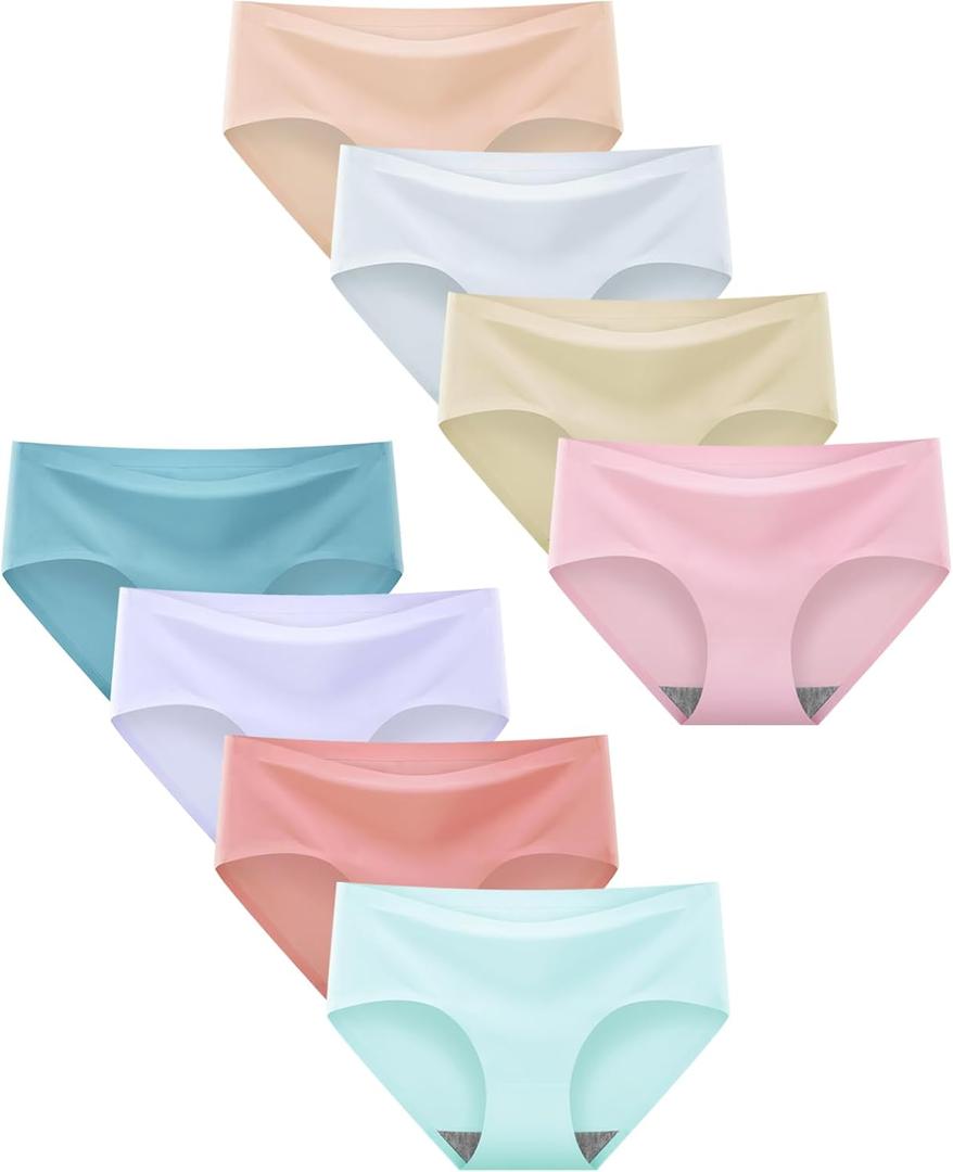 Finihen Teen Girls Underwear Seamless Big Girls Panties No Show Multipack. (7-8 Years, Pink White Blue Light Purple)