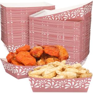 Zhehao 100 Pcs Cielito Lindo Party Decoration Supplies Mexican Snack Trays Platos De Barro Terracotta Clay Mexicanos Nacho Popcorn Disposable Trays for Cinco De Mayo Wedding(Pink Flower)