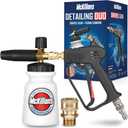 McKillans Pressure Washer Gun with Swivel & Foam Cannon Wide Mouth & M22-14mm Adapter - Adjustable Thick Foam - Power Washer Gun - 3/8" Male Plug & 1/4” Quick Connector Coupler