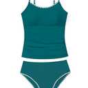 TyeSmo Girls Swimsuits for Teens Solid Color Tankini Contrast Trim Swimwear 2 Piece Teen Bathing Suits Padded Teen Swimsuits for Girls 13-14 Years Bathing Suit for Teens