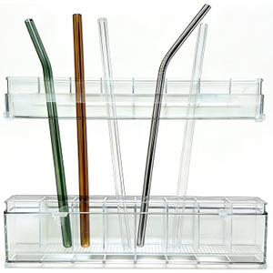 3 x 9.8 inch double-layer removable and washable Large Acrylic Cabinet Straw Holder Organizer with Traceless Nano Adhesive Space-Saving Storage Rack for Cabinet Door, Clear Straw Cabinet Holder