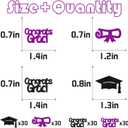 Graduation Party Confetti Decorations, Black and Purple Glitter, Congrats Grad and Cap Design, for 2025 Graduation Party Supplies
