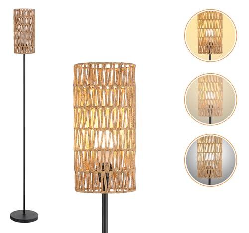 Ruiever Floor Lamp for Living Room,Farmhouse Rattan Floor lamp,Modern Standing lamp with 3 Color LED Bulb,Black Tall Lamp with Foot Switch