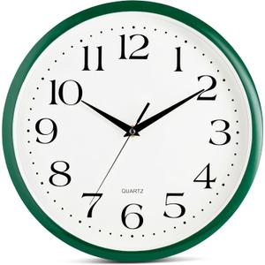 Bernhard Products Hunter Green Wall Clock Silent Non Ticking - 12 Inch Quality Quartz Battery Operated Round Easy to Read Home/Kitchen/Office/Classroom/School Clock
