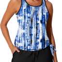 Summer Mae Blouson Womens Tankini Swimsuits with Shorts Tummy Control Bathing Suits Side Pockets 2026 (Black, XL)