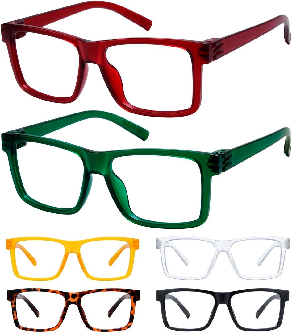 BFOCO Oversized Reading Glasses Metalless Screwless Spring Hinges for Men 6 Pack Readers +1.75 (6 Pack Mix Color-r2508)