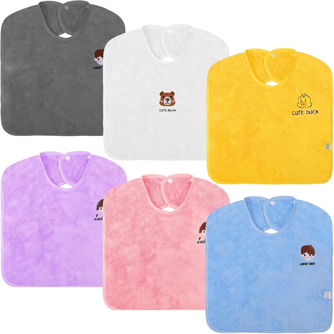 Newwiee 6 Pcs 20 x 16 Inch Baby Bibs with Snaps Unisex Water Absorbent Adjustable Toddler Soft Bib for Baby Toddler Drooling Feeding Eating