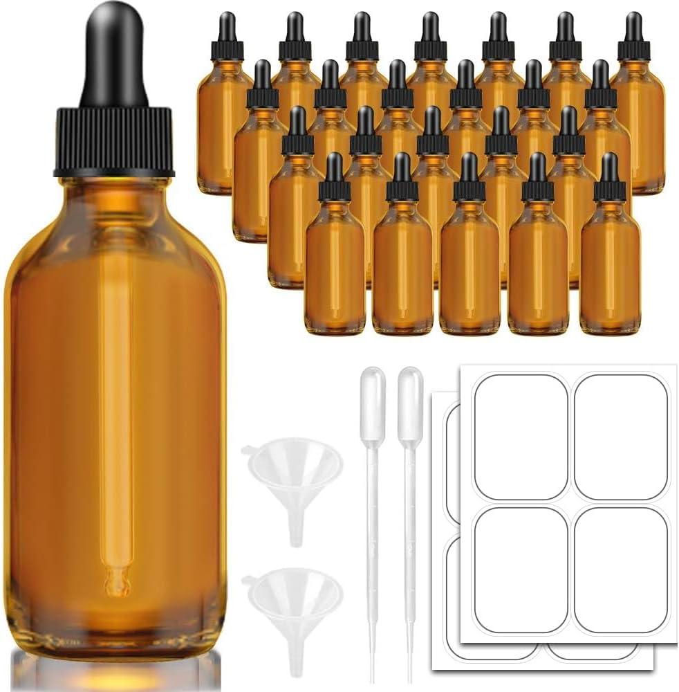 24 Pack 4 oz Amber Glass Dropper Bottle with 2 Pipettes, 2 Funnels & Labels
120 ML Empty Tincture Bottle with Droppers, for Essential Oils, Face Serum, Hair Oils, Ideal for Travel, Home use, Storage