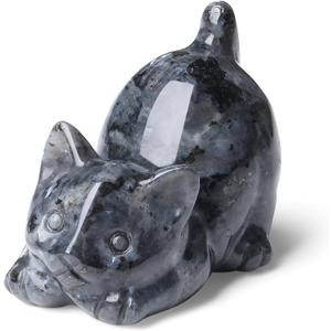 2" Black Labradorit Crystal Cat Decor Figurine Statue Natural Healing Crystals Stones Carved Office Room Decor Sculpture Cute Trinkets Statue Decoration Gemstones Gifts for Cat Lovers Women