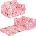 Kids Sofa, 2-in-1 Flip-Out Foam Couch, Foldable Soft Play Lounge Chair, Pink