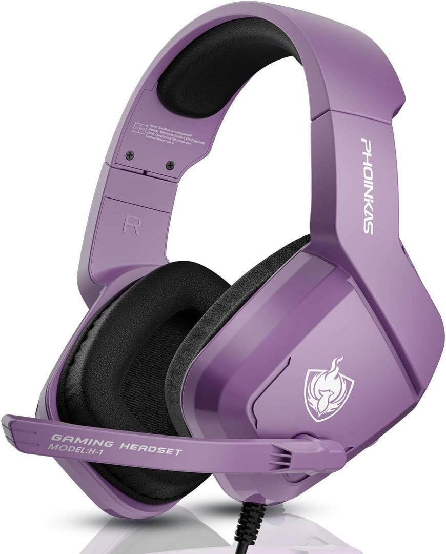 PHOINIKAS Gaming Headset for PS4, PS5, PC, Laptop, Stereo Over Ear Gaming Headphones with Noise-Canceling Mic, Gaming Headsets for XboxOne, Switch, Laptop, Mac, Phone (Purple)