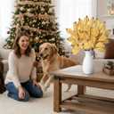 6 Pcs Christmas Artificial Velvet Glitter Magnolia Leaf Glittered Spray Picks 20" Fake Floral Leaf Branches Xmas Decoration for Christmas Tree DIY Crafts Gift Home Garden Decor(Gold)