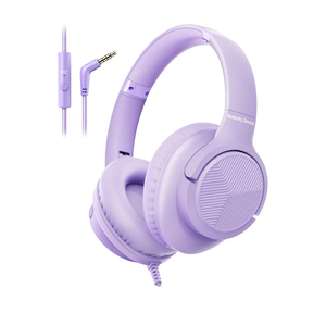 Botesty Sound Headphones Wired with Microphone, Over Ear Foldable 3.5mm Plug in Headphones with 4.9ft Tangle-Free Nylon Cord for Tablet, Laptop, MP3/4, School, Airplane Travel (Purple)