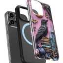 for iPhone 14 Pro Case Cute Wireless Charging Compatible Dual-Layer Shockproof Protection with Stylish Wildflower Design Protective Cover for Women - Gothic Raven Purple Floral