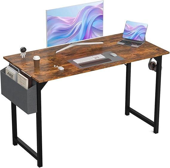 47 Inch Desk Office with Storage, Modern Simple Style Gaming Computer Table for Youth Student Adult, Metal and Wood Home Office Furniture, Rustic Brown