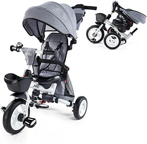 Tricycle Stroller, 4 in 1 Folding Smart Baby Kids Bike Trikes Stroller with Push Handle, 360°Swivel Seat, 3-Gear Adjustable Carport and Seat Backrest, Adjustable Pusher, Push Tricycle for Toddlers 0-7
