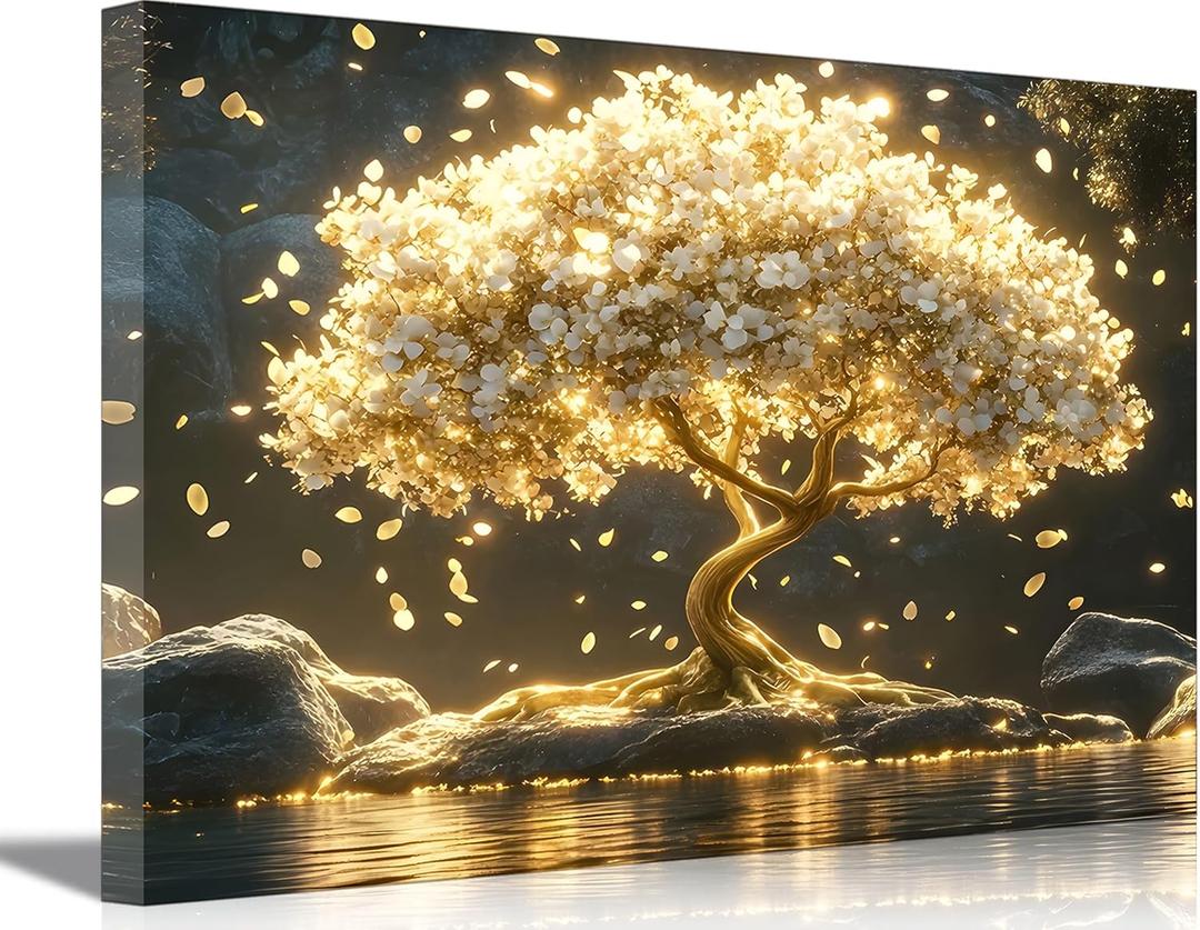 Abstract Tree Of Life Canvas Wall Art Elegant Gold Tree Of Life Wall Decor Picture Nature-Inspired Meditation Poster Print Painting for The Living Bedroom Room Office Meditation Room Home Decoration