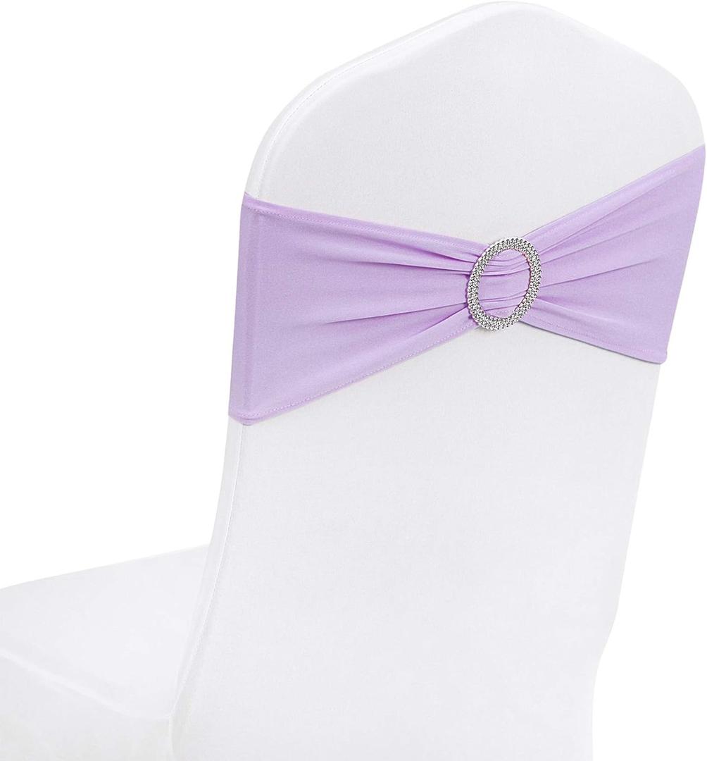 Peomeise 50pcs Lavender Spandex Chair Sashes with Buckle Slider for Wedding, Party Decoration
