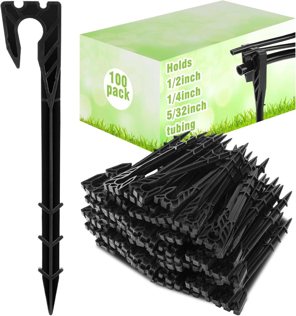 Briwooody 100 Pcs 8 Inch Irrigation Hose Hold-Down Anchor Stakes for 1/2 Inch 1/4 Inch 5/32 Inch Drip Tubing Plastic Ground Garden Hose Support Stakes for Drip System, Irrigation Line