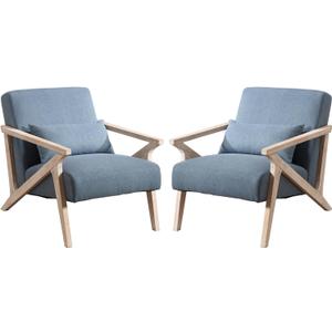 Phoenix Home Accent Chair Mid-Century Modern Chair Set of 2, Upholstered Lounge Arm Chair with Wood Frame & Soft Cushion for Living Room, Reading Armchair for Bedroom, Blue