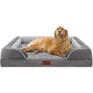 Comfort Expression Orthopedic Dog Bed for Extra Large Dogs 42x30 Inch, Waterproof Egg Crate Foam XL Pet Bed with Removable Bolsters, Dog Couch with Washable Cover & Non-Slip Bottom, Grey