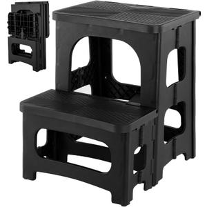 2-Step Folding Step Stool, Foldable & Dual Heights (8/17) | Non-Slip, Lightweight & Portable, Supports Up to 300 lbs, Ideal for Home, Office, Kitchen, RV, Boat Boarding & Camper Use (Black)