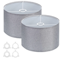 PATIKIL Drum Lamp Shades for Table Lamps 12"x12"x8" Linen Lampshade Set of 2 Easy Assembly Lamp Shade with E27 to E26/E14 Adapters for Floor Lamps Bedside Lamps, Gray (1.65" Spider)