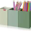 3 Pcs Sage Green Wooden Pen Holder for Desk Pencil Cup Desktop Organizer Storage Case Makeup Brush Holder Accessories Supplies for Office Home Study Room(Sage Green)