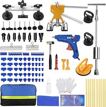 oranqran 161Pcs Car Dent Puller Kit, Body Repair Tools Paintless Dent Removal Tool with Adjustable Dent Lifter & Bridge Puller, Hail Damage Repair Kit for Car Refrigerator Door Ding  Gold