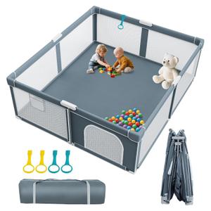 Foldable Baby Playpen - 71"79" Collapsible Play Pen for Babies and Toddlers - Indoor Outdoor Travel Playpen - Sturdy with Mesh View Portable Play Yard - Folding Play Pen with 4 Handles and Carry Bag