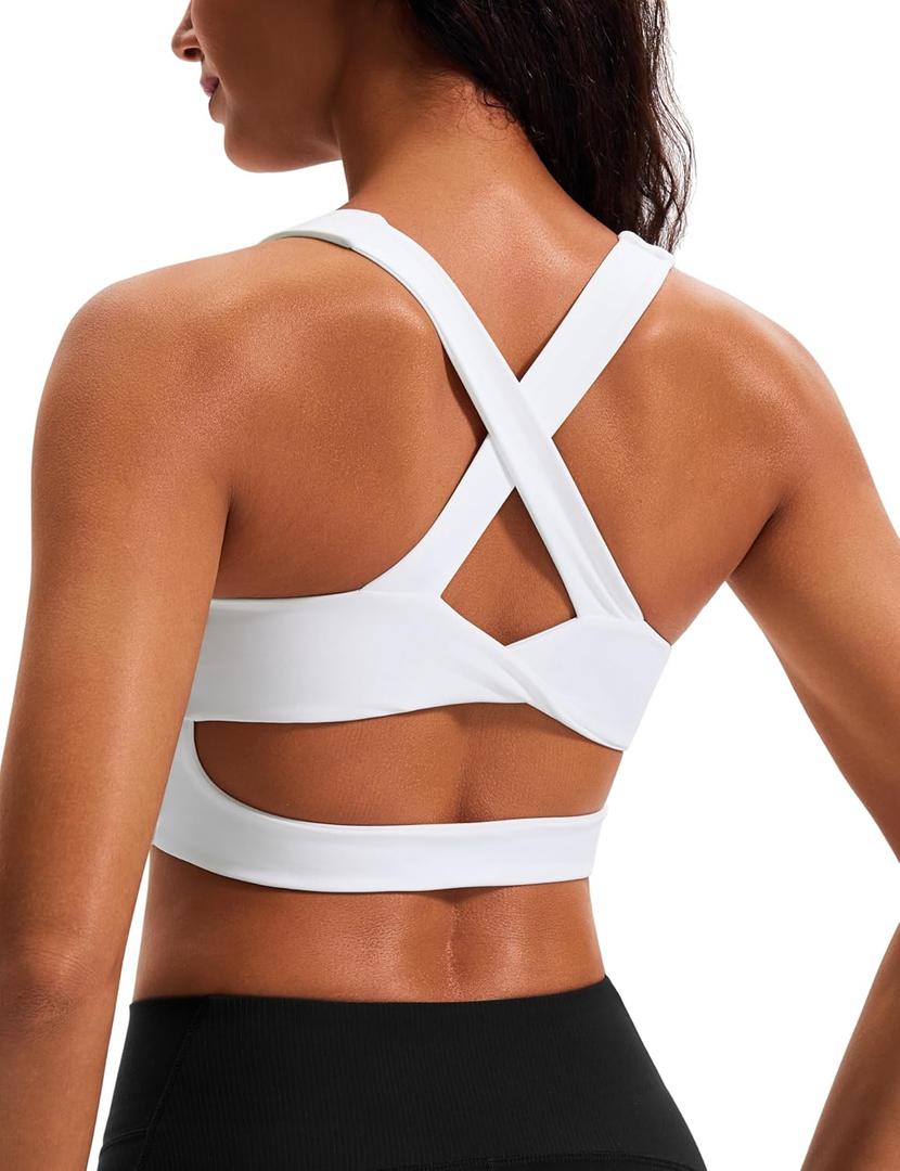Sports Bras for Women Criss-Cross Back Padded Workout Tank Tops Medium Support Crop Tops for Women (White)