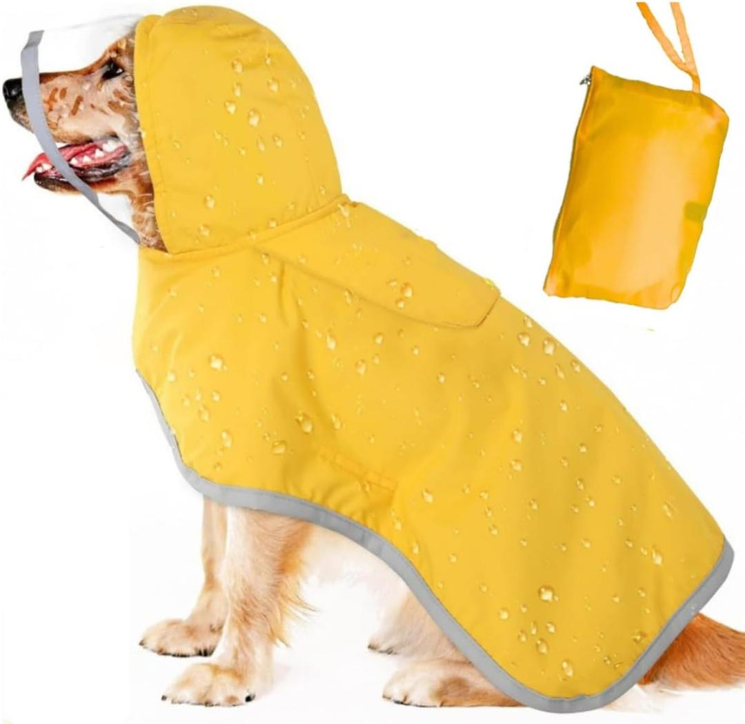 Dog Raincoat, Adjustable Dog Rain Jacket with Clear Hooded Double Layer for Large Medium Small Dogs Puppies, Waterproof Rain Coat Poncho with Reflective Storage Pocket & Rim (XL)