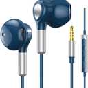 Headphones Wired, In-Ear Wired Earphones Earbuds, Half in Ear Headphones 3.5mm Jack, Wired Headphones with Microphone and Volume Control for iPhone, Samsung, Android, iPad,MP3,Most 3.5mm Audio Devices (Blue)