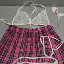 Avidlove Sexy Lingerie Set for Women Plaid Mini Skirt Outfit with Thong Set 4 Piece, S