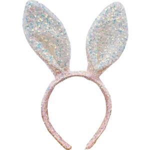 Pink Sequins Bunny Ears Headband for Women, Easter Ears Headband for Costume and Party, Sparkling Easter Headbands Accessory