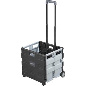 Folding Mobile Utility Cart, Black
Durable plastic, adjustable handle, 40 lb capacity, collapses to 3" thick for storage, rolling wheels for easy transport