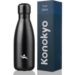 Insulated Water Bottles,12 oz Double Wall Stainless Steel Vacumm Metal Flask for Sports Travel,Midnight Black