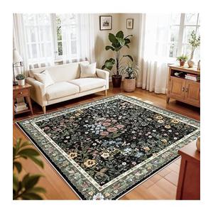 Moss Green 6x6 Square Rug - Soft Washable Boho Floral Living Room Rug Non Slip Stain Resistant Dark Forest Botanical 6' Square Area Rugs for Bedroom Entryway Dining Room Office Nursery Foyer