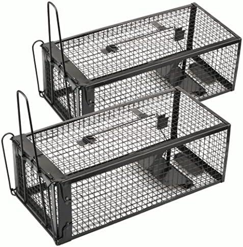 Anyhall 2-Pack Rat Traps Humane Live Mouse Vole Chipmunk Trap Cage for Indoors and Outdoors (Black)