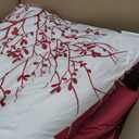 Vaulia Soft Microfiber Floral Duvet Cover Set, Branches Pattern White and Burgundy Red Color Reversible Design, 3-Piece (1 Queen Duvet Cover 2 Pillow Shams)