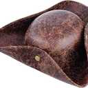 Pirate Hat Costome Accessories for Kids- Faux Leather Pirate Hats for Woman, Eye Patch & Necklaces - Halloween Tricorn Hat Brown Vintage Wrinkle Distressed
