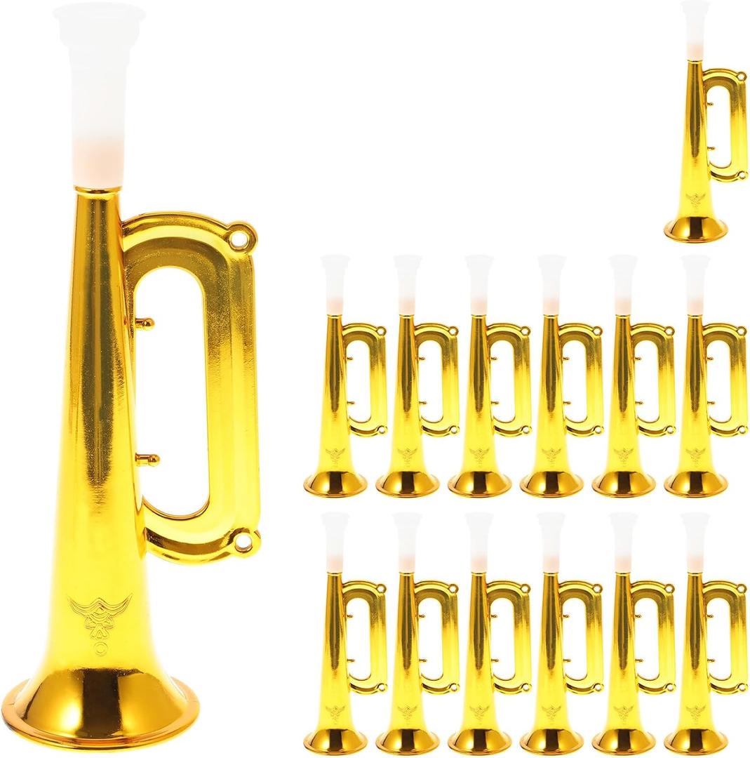 Toyvian Toy Trumpet Childrens Trumpet 14pcs Plastic Kids Instrument Party Noise Makers Kids Birthday Party Favors Golden Air Horn