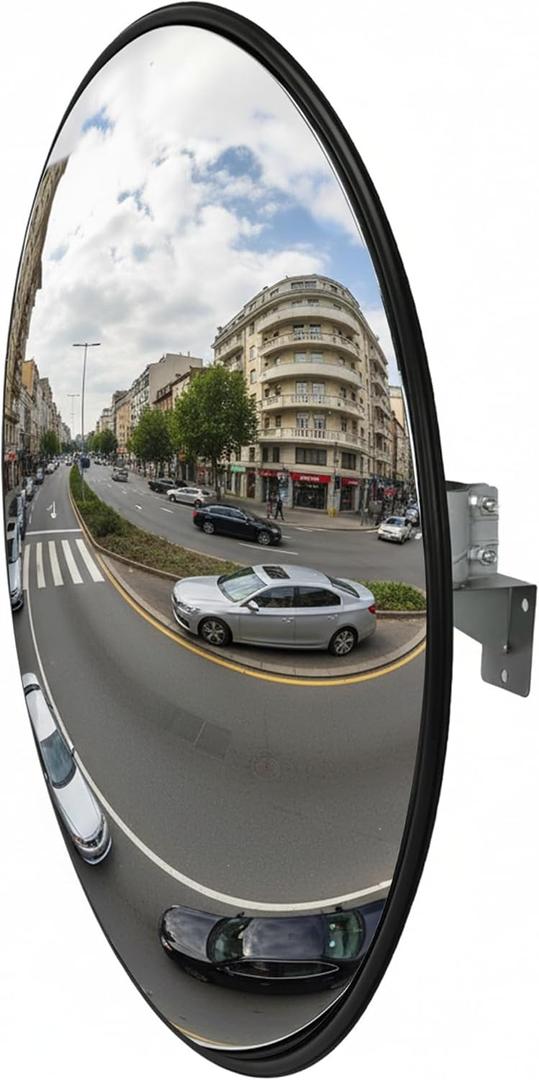 Convex Traffic Mirror, 32" Outdoor Driveway Security Mirror, Blind Spot Safety Mirrors with Adjustable Fixing Bracket Mount, Curved Extends View Street Mirrors for Garage,Corner,Warehouses,Stores