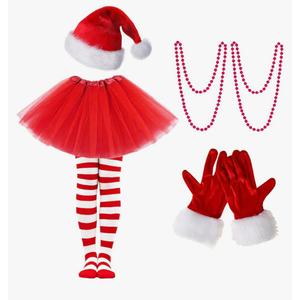 Women Christmas Costume, Xmas Women  with Hat TIGHTS And Necklace, Christmas Elf Costume Santa Skirt
