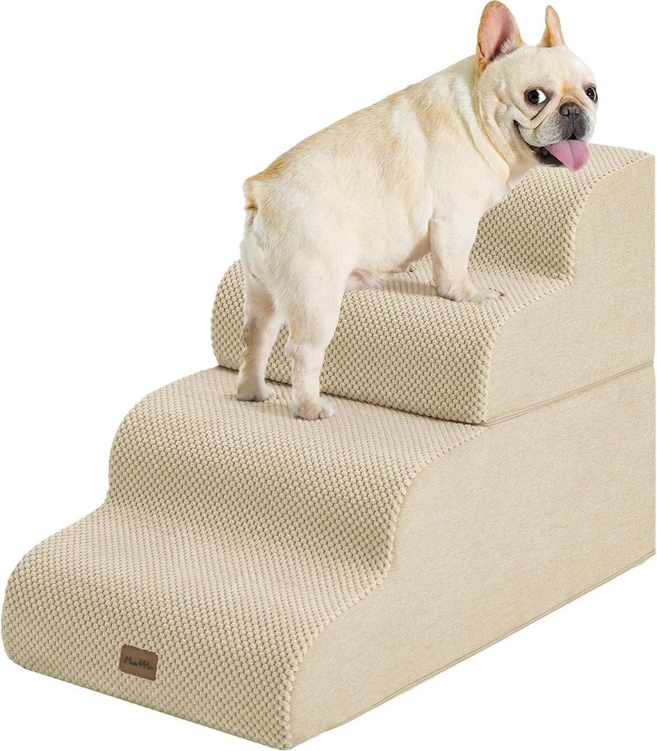 Made4Pets Dog Stairs Ramp for Bed 19.7" H, 4-Step Dog Steps for High Bed Couch Sofa Climbing, 35D Foam Pet Steps for Small Dogs and Cats, Non-Slip Bottom Pet Stairs, Beige