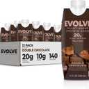 Evolve Plant Based Protein Shake, Double Chocolate, 20g Vegan Protein, Dairy Free, No Artificial Sweeteners, Non-GMO, 10g Fiber, 11 Fl Oz (Pack of 12) - (Formula May Vary) (EXP 05/14/26)