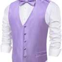 Barry.Wang Men's Waistcoat Bowtie Set Paisley Jacquard Silk V-Neck Vest Handkerchief Cufflinks Formal/Leisure Wedding Party S