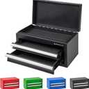 Mini Tool Box - Metal Tool Chest with 2 Drawers & PVC Drawer Liners for Workbench or Desk, Powder-Coated Steel Small Toolbox - Multi-Purpose Storage for Machinists Tools, DIY, 3D Printer Parts - Black