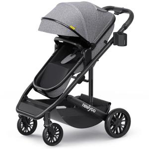 newyoo Bassinet Stroller for Baby, Nestro 516M, Convertible Infant Strollers w Reversible Seat & Cup Holder, 2-in-1 Rear-Facing Pram from Newborn to Toddler, One-Hand Easy Fold, Grey (Gray)