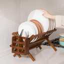 HBlife Dish Rack,Teak Folding 2-Tier Collapsible Drainer Dish Drying Rack with Utensils Flatware Holder Set (Dish Rack with Utensil Holder)